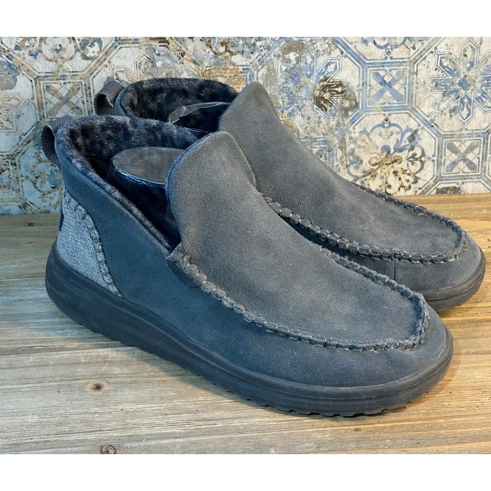 Hey Dude Denny Suede Carbon Slip On Ankle Boots Womens 10 Blue Excellent